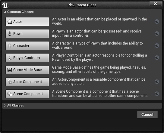 Creating the parent blueprint class