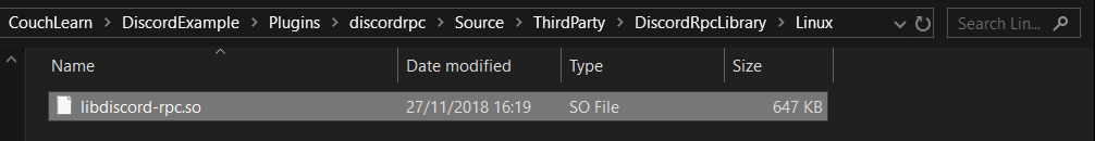 Copying the libdiscord-rpc.so file from the archive extracted earlier
