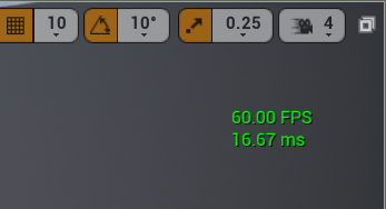 The FPS counter showing inside the editor.