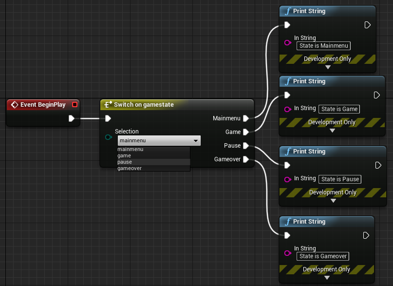 Running different blueprint nodes based on the enum gamestate