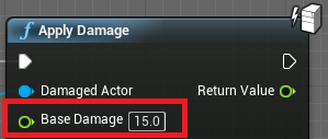 Setting the base damage to 15.0 of the Apply Damage node