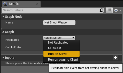 Setting the Net Shoot Event to run on the server