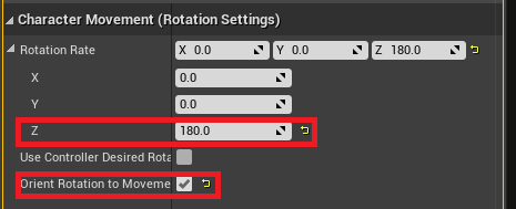 Setting the Z value to 180 and ticking orient rotation to movement