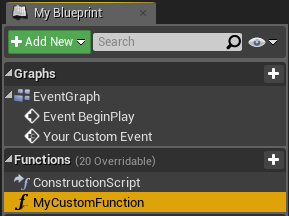 Creating a new function in the blueprint editor