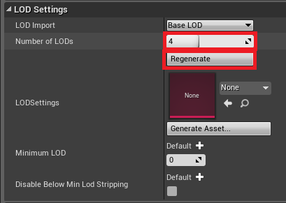 Setting number of LODs to 4 and regenerating the lods.