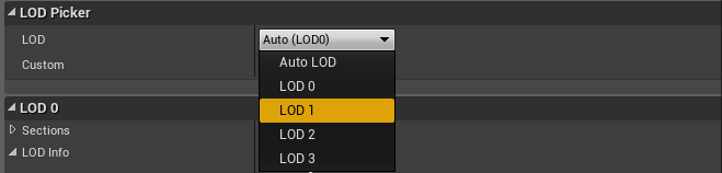 Selecting the LOD 1 option in the LOD Picker.