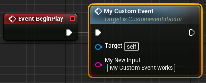 Writing my custom event works in the my custom event node.