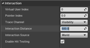 Adjusting the widget interaction component's interaction distance value