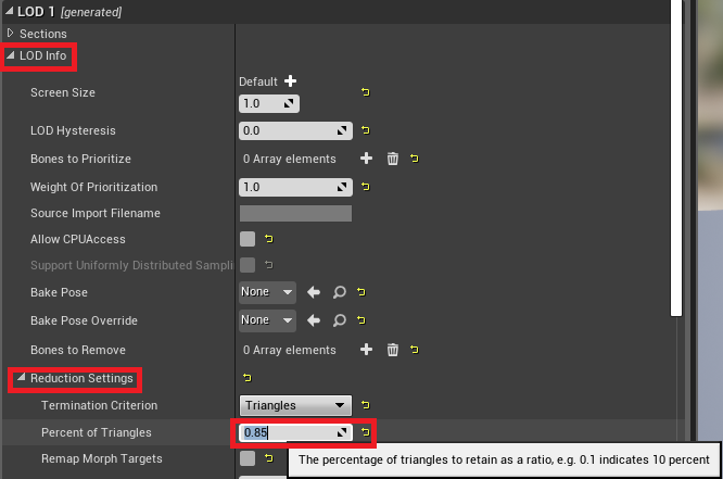 Reducing LOD 1 triangle percent to 85%.