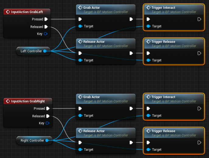 The final InputAction setup with custom events.