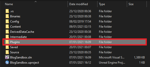 Plugins folder found in the project directory