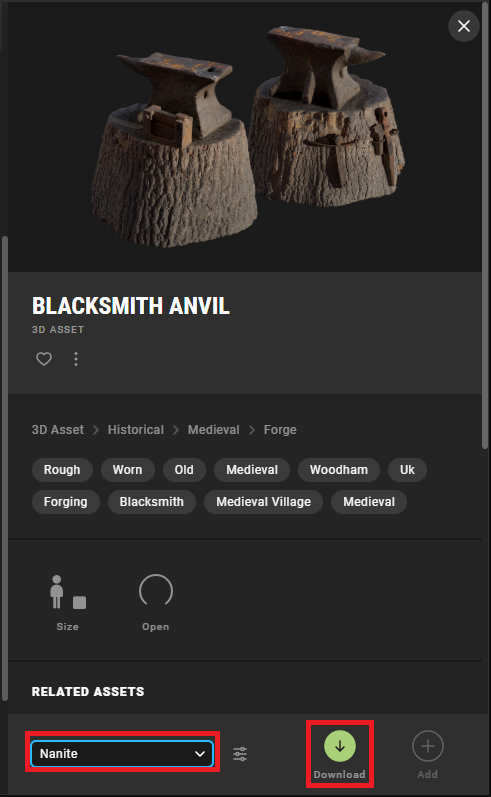 Downloading the asset at the highest quality from Quixel Megascans