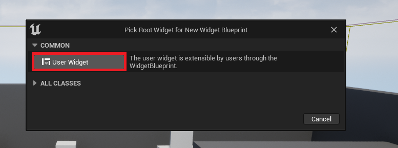Creating the widget from the user widget base blueprint
