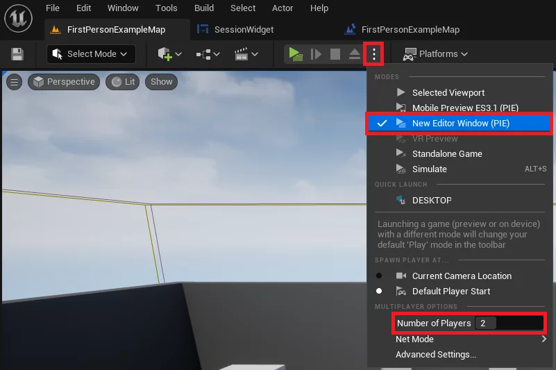 Opening two game clients in the Unreal Engine 5 editor