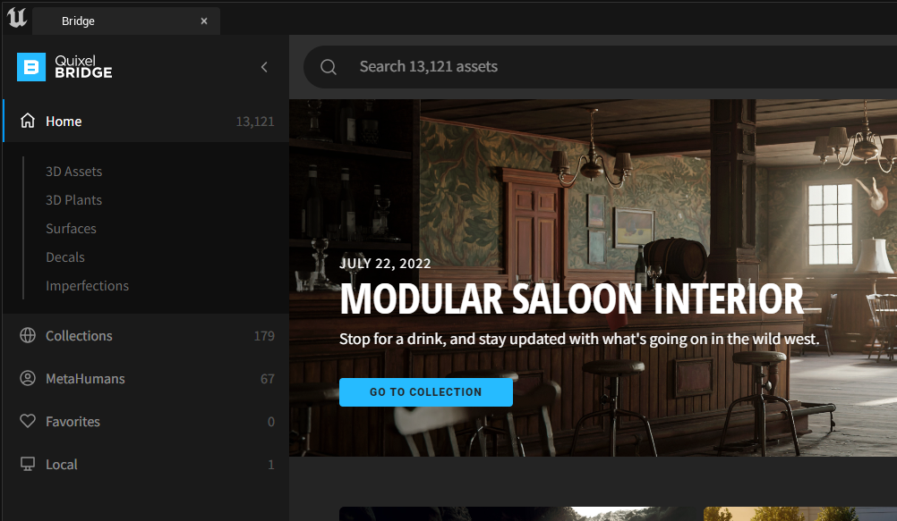 Browsing the Quixel Bridge megascans interface