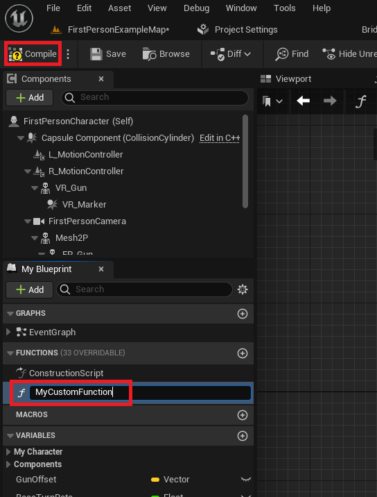 Naming the function then clicking the compile issue