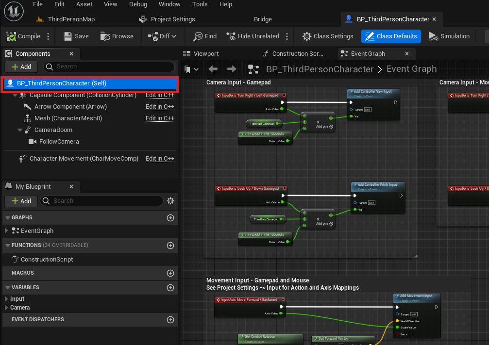 Selecting the blueprint class in the blueprint editor