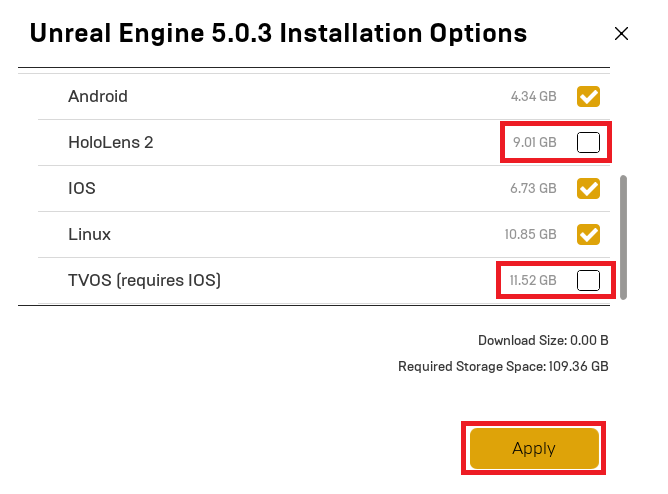 Removing unneeded build features from Unreal Engine 5 to reduce install size