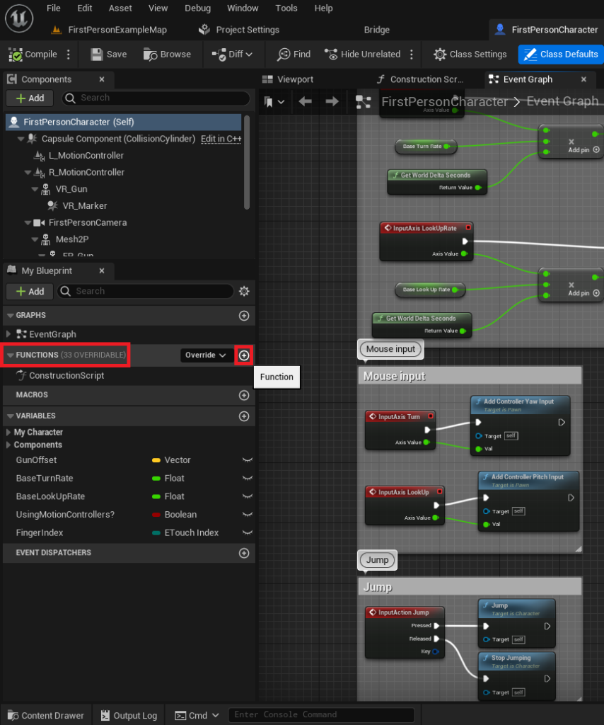 Creating a function using the Unreal blueprint editor