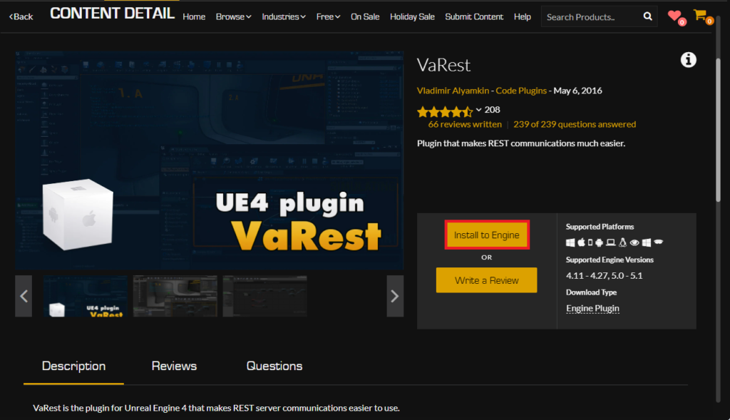 Installing the VaRest plugin to Unreal Engine