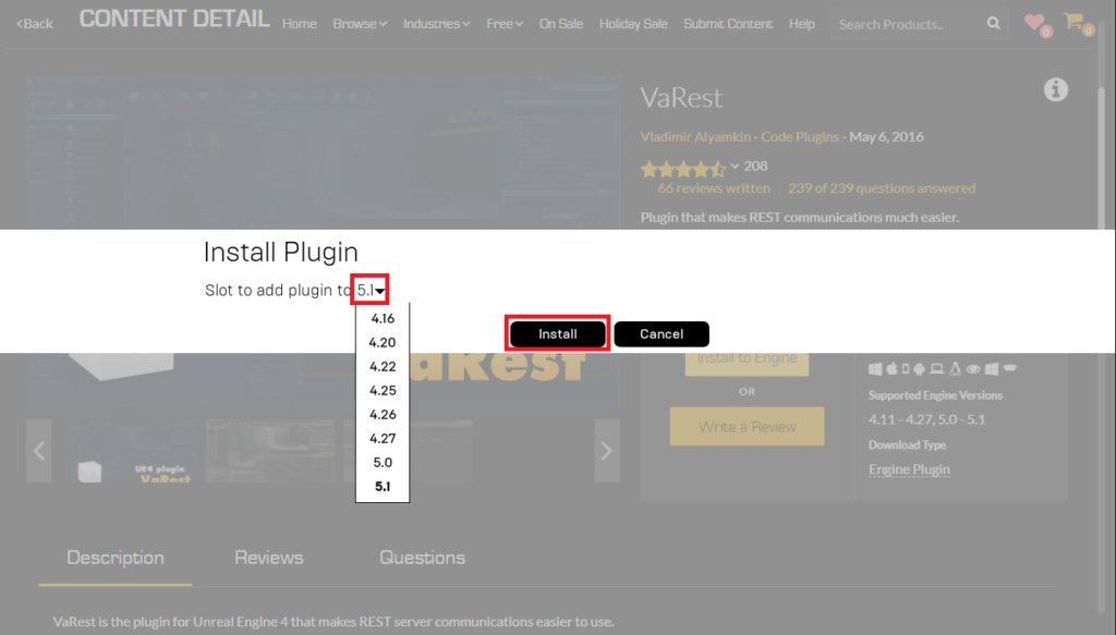 Installing the plugin to the selected engine version