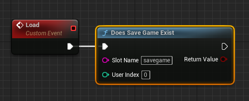 Creating the Does Save Game Exist node on our Load Event.