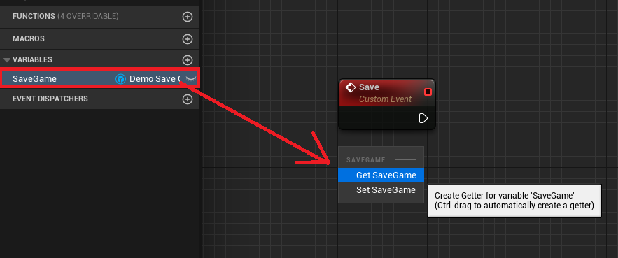 Getting the value of the SaveGame variable.