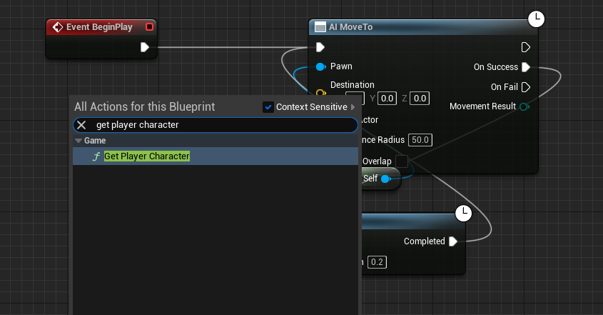 Adding the Get Player Character node