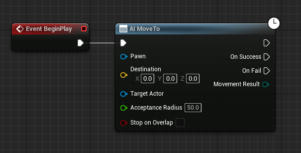 Adding the AI MoveTo node to the blueprint graph.