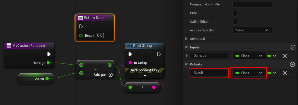 The engine creates a return node when an output parameter is created