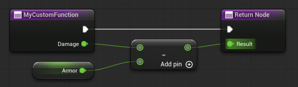 The finished function doing a basic subtraction