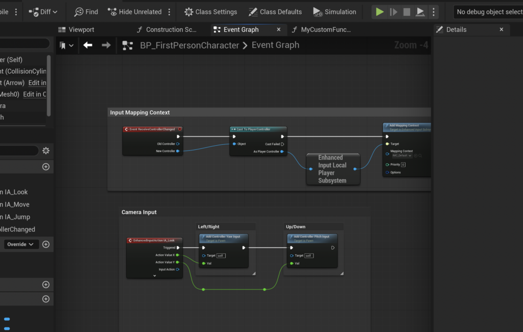 Back in the event graph in the blueprint editor