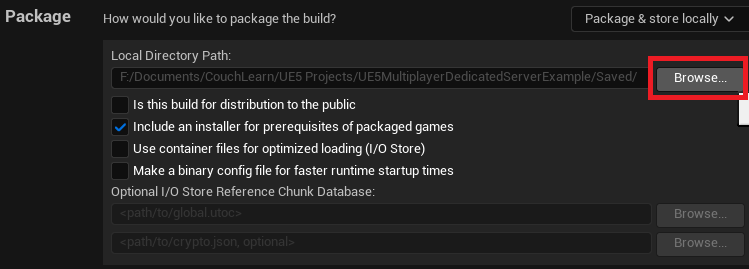 The option to change the location the dedicated server is building in.