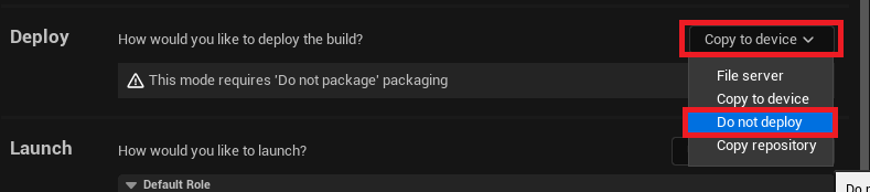 Changing the deploy option from Copy to device to Do not deploy