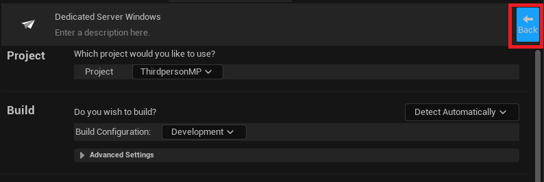 Going back to the main project launcher menu