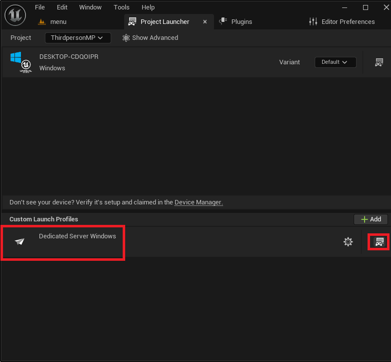Launching the custom launch profile