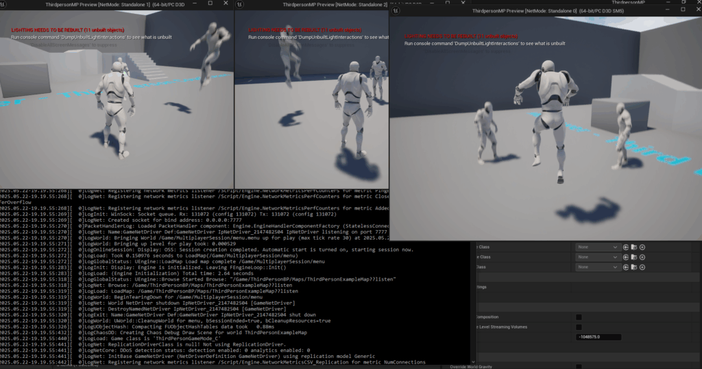 Playing with three clients on a dedicated server