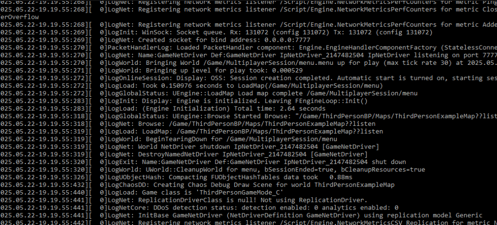 The server launched and ready for clients to connect